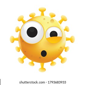 Corona emoji.Corona Virus illustration.Virus cartoon on white background.Virus emoji.Yellow face emoticon.