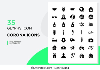 Corona glyph icon Set. Glyph Design Medicine and Health Care with Elements for corona concepts. Collection of Info graphic icon set.