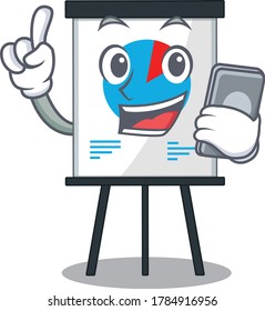 Corona graph cartoon character speaking on phone