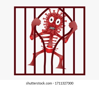 A Corona Guy Coming Out Of A Jail Cell  Vector Illustration 