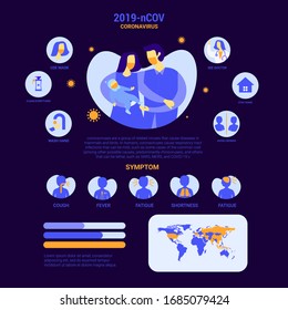 corona infographic design with flat people family stay at home