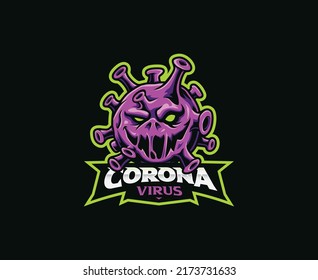 Corona Mascot Logo Design. Covid 19 Virus Vector Illustration. Logo Illustration For Mascot Or Symbol And Identity, Emblem Sports Or E-sports Gaming Team