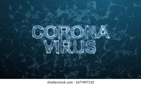 Corona novel virus 3d polygonal text. Virus infections epidemic banner on blue background. Vector healthcare coronavirus illustration