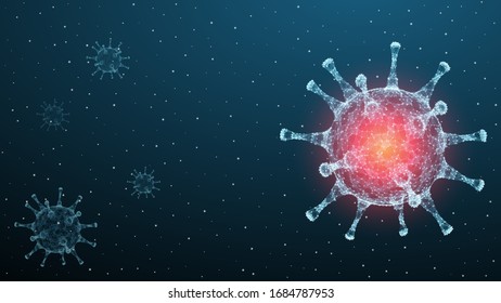 Corona novel virus 3d polygonal text. Virus infections epidemic banner on blue background. Vector healthcare coronavirus illustration