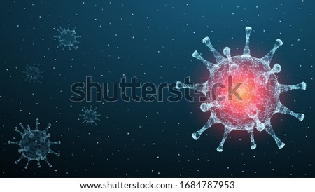 Corona novel virus 3d polygonal text. Virus infections epidemic banner on blue background. Vector healthcare coronavirus illustration