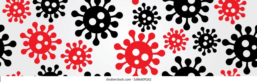 Corona Seamless Pattern. Covid19 Black and Red Virus icon. China Wuhan pathogen respiratory infection.