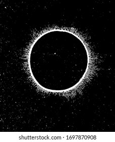 Corona of Sun is bright circle around the sun, which is seen during total eclipse, vintage line drawing or engraving illustration.