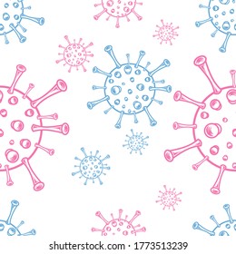 corona symbol blue and pink seamless pattern a white background