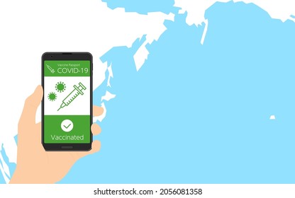 Corona Vaccination Proof App Vaccine Passport and World Map Close-up