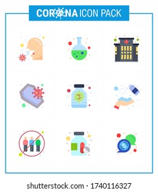 Corona virus 2019 and 2020 epidemic 9 Flat Color icon pack such as  skull; death; lab; coronavirus; hospital viral coronavirus 2019-nov disease Vector Design Elements