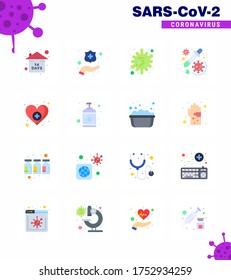 Corona virus 2019 and 2020 epidemic 16 Flat Color icon pack such as love; virus; disease; vaccine; medicine viral coronavirus 2019-nov disease Vector Design Elements
