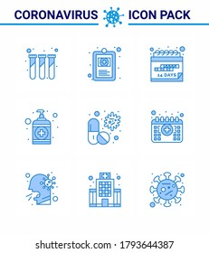 Corona virus 2019 and 2020 epidemic 9 Blue icon pack such as antivirus; care; date; wash; hand viral coronavirus 2019-nov disease Vector Design Elements
