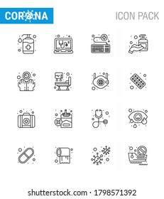 Corona virus 2019 and 2020 epidemic 16 Line icon pack such as sanitizer; hand; service; corona; medical viral coronavirus 2019-nov disease Vector Design Elements