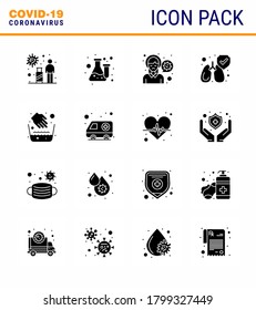 Corona virus 2019 and 2020 epidemic 16 Solid Glyph Black icon pack such as clean; protect; laboratory; virus infection; pain viral coronavirus 2019-nov disease Vector Design Elements