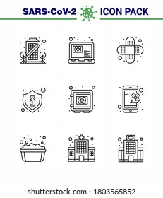 Corona virus 2019 and 2020 epidemic 9 Line icon pack such as  medical; bottle; aid; virus; protection viral coronavirus 2019-nov disease Vector Design Elements