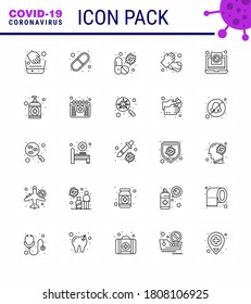 Corona virus 2019 and 2020 epidemic 25 line icon pack such as washing; hands; virus; soap; pill viral coronavirus 2019-nov disease Vector Design Elements