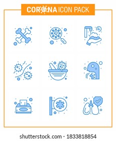 Corona virus 2019 and 2020 epidemic 9 Blue icon pack such as viruses; microbe; virus; germs; washing viral coronavirus 2019-nov disease Vector Design Elements