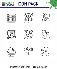 Corona virus 2019 and 2020 epidemic 9 Line icon pack such as  protection; health insurance; transfer; virus; hand viral coronavirus 2019-nov disease Vector Design Elements