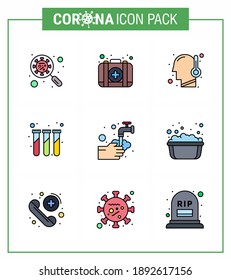 Corona virus 2019 and 2020 epidemic 9 Filled Line Flat Color icon pack such as test tubes; lab; medical; experiment; fever viral coronavirus 2019-nov disease Vector Design Elements