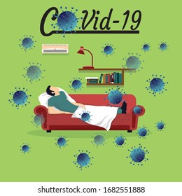 Corona virus 2019 and the background is green with disease cells. Covid-19 spreads the corona virus and scares people while sleeping.