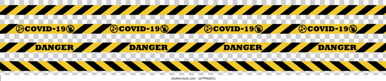 Corona virus 2019-nCoV Quarantine Ribbon Vector illustration. Global Pandemic COVID-19 Caution Concept Symbol. Warning coronavirus. Isolated on transparent background. Vectorna virus 2019-nCoV