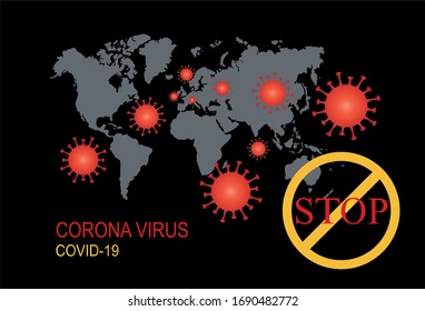 Corona Virus. 2019-nCoV. Corona Virus in Wuhan, China, Global Spread, and Concept Stopping Corona Virus. Flu and lung disease spreading of world.EPS10 Illustration.