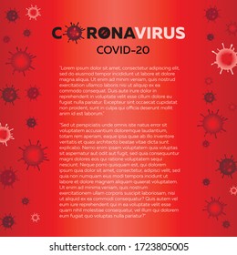 Virus Corona 2020. Métodos de prevención de infecciones por virus. Tipografía, letras, afiche, pancarta, símbolo, cómo prevenir. Fondo rojo, Bacterias. Falta de aliento. Ilustración vectorial