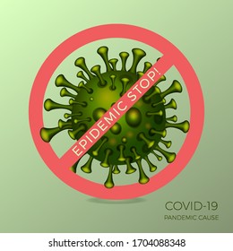 Corona Virus 2020 hazard of world pandemic. Novel Coronavirus 2019-nCoV caused a mass quarantine. COVID-19 denoted is single-stranded RNA virus. Sign stop the epidemic, image of the virus cell.