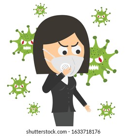 Corona Virus 2020 infographic. Wuhan virus disease. Woman working.