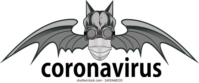 Virus Corona 2020. Enfermedad del virus Wuhan. Fly Silhouette Vampiro Bat en máscara