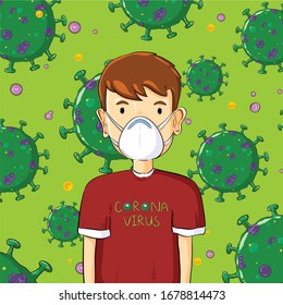 Corona Virus 2020.covid-19.A boy in a medical white mask.Concept of coronavirus quarantine.vector illustration.