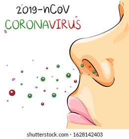 Corona Virus 2020.covid-19.Humans Inhales pathogen particles or spreads diseases.Cartoon style coronal virus.White background.vector illustration.