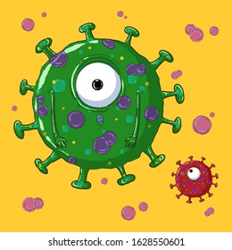 Corona Virus 2020.covid-19.Virus corona in cartoon style.Yellow background.vector illustration.