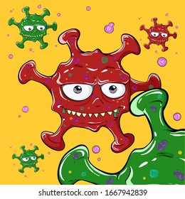 Corona Virus 2020.covid-19,Virus Coronavirus mutation to covid-19 Type S and covid-19 Type L.cartoon style.vector illustration.