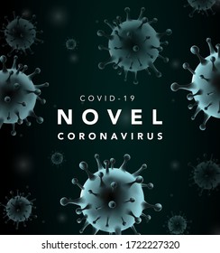 Corona virus 3d background on blue background. Vector illustration of virus, bacteria, flu, allergy, medical healthcare, microbiology concept.