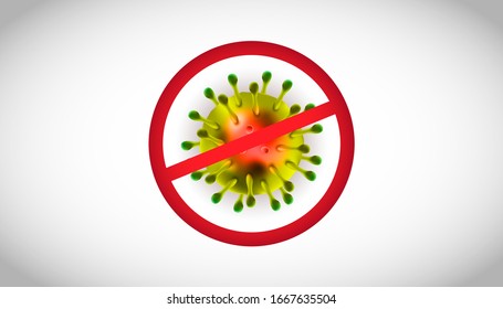 Corona virus 3d realistic vector with warning stop sign in white background. coronaviruses cell, wuhan virus disease. Perfect for banner information, flyer, poster, etc. Vector illustration eps10