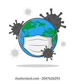 Corona Virus Around Earth Vector Icon Illustration. Coronavirus Attacking World Flat Icon