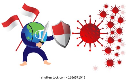 corona virus attack concept illustration indonesia fight against corona virus concept how coronavirus attack on indonesia