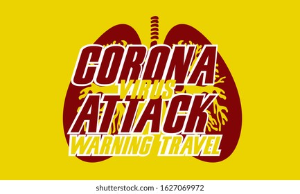 corona virus attack, warning travel label sticker with lungs illustration, vector in eps10
