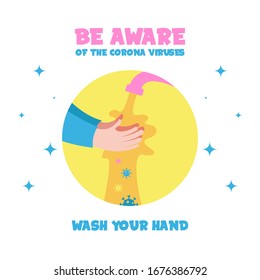 Vector de ilustración del virus Corona. Cartel web de ilustración de antecedentes de la campaña Covid-19
