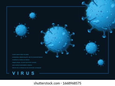 Corona virus or bacteria with blue background. Virus allergy bacteria, medical healthcare, microbiology concept. Germ disease, pathogenic organisms, infectious micro virology .eps 10