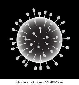 Corona Virus Bacteria Macro Isolated on Black Background. Global Pandemic Concept. Vector Illustration