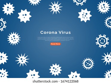 Corona Virus Banner With Line Icons on Blue Background. Minimal Design Vector Illustration