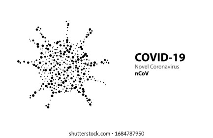 Corona virus black icon with dot text COVID-19. Virus infections epidemic banner on white background. Vector healthcare coronavirus illustration