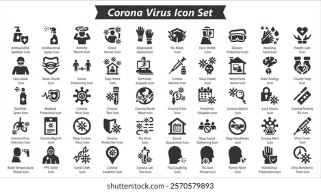 Corona Virus black icon set, Vector Icon Set