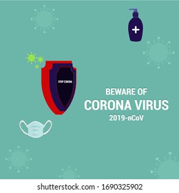 corona virus with a blue background and some precautions