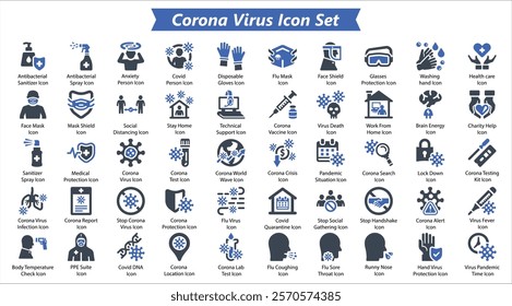 Corona Virus Blue Icon Set, Vector icon Set