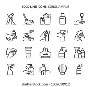 Corona virus, bold line icons. The illustrations are a vector, editable stroke, 48x48 pixel perfect files. Crafted with precision and eye for quality.