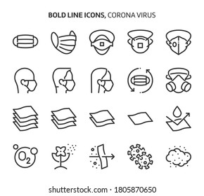 Corona virus, bold line icons. The illustrations are a vector, editable stroke, 48x48 pixel perfect files. Crafted with precision and eye for quality.