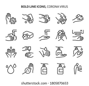 Corona virus, bold line icons. The illustrations are a vector, editable stroke, 48x48 pixel perfect files. Crafted with precision and eye for quality.